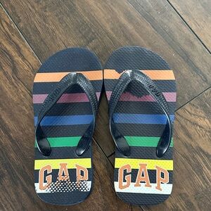 GAP Kids Black Strap Flip Flops with Rainbow Stripes